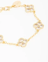 Gold Plated Cubic Zirconia Statement Flower Bracelet