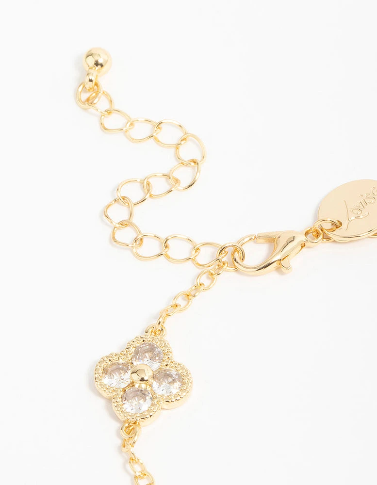 Gold Plated Cubic Zirconia Statement Flower Bracelet