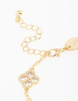 Gold Plated Cubic Zirconia Statement Flower Bracelet