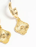 Gold Plated Brass Cubic Zirconia Flower Hoop & Stud Earrings 3-Pack