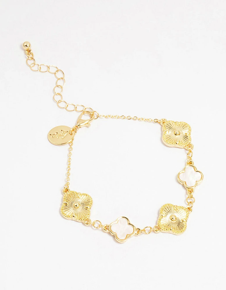 Gold Plated Brass Alternating Flower Bracelet