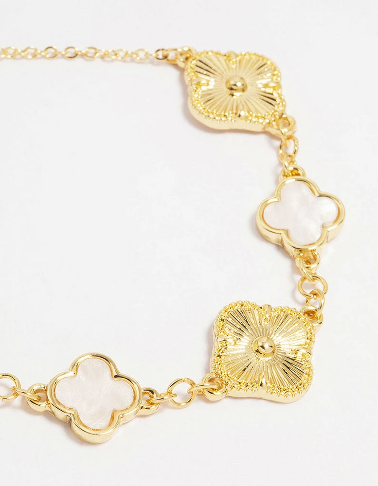 Gold Plated Brass Alternating Flower Bracelet