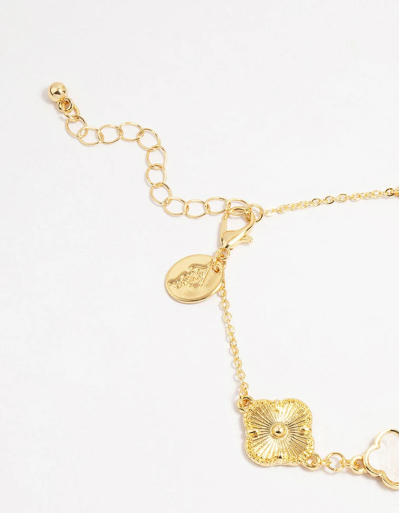 Gold Plated Brass Alternating Flower Bracelet