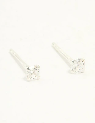 Sterling Silver Cubic Zirconia Small Princess Cut Stud Earrings