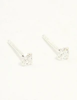 Sterling Silver Cubic Zirconia Small Princess Cut Stud Earrings