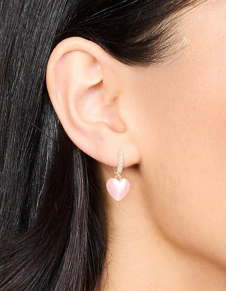 Gold Plated Cubic Zirconia Heart Hoop Earrings