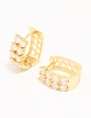 Gold Plated Cubic Zirconia Medium Oval Hoop Earrings