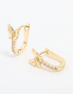 Gold Plated Cubic Zirconia Mini Butterfly Huggie Earrings
