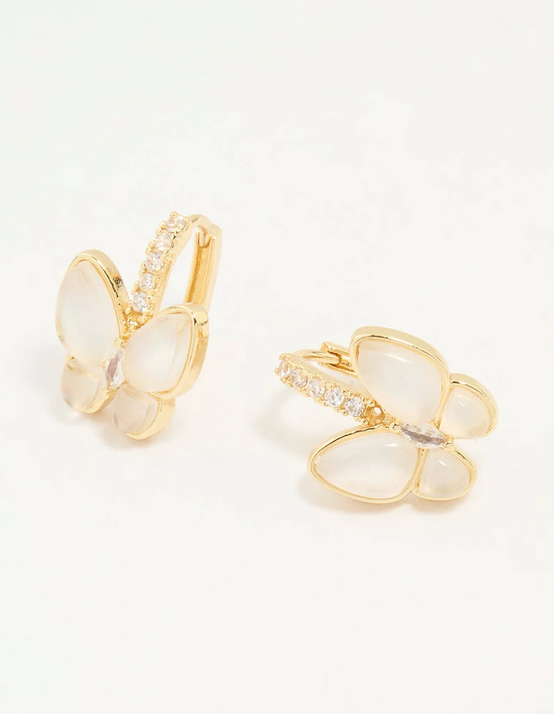 Gold Plated Cubic Zirconia Butterfly Huggie Earrings