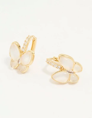 Gold Plated Cubic Zirconia Butterfly Huggie Earrings