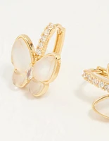 Gold Plated Cubic Zirconia Butterfly Huggie Earrings