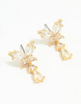Gold Plated Cubic Zirconia Butterfly Teardrop Earrings