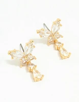 Gold Plated Cubic Zirconia Butterfly Teardrop Earrings