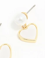 Gold Plated Pearl Catseye Heart Drop Earrings
