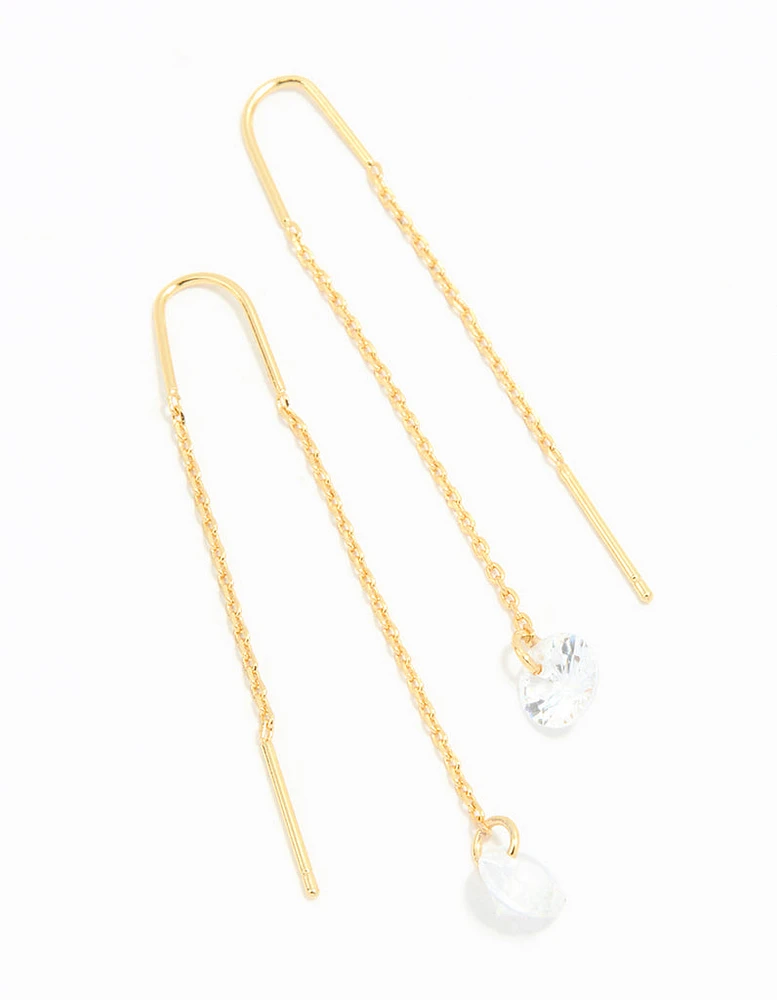 Gold Plated Cubic Zirconia Thread Through Earrings