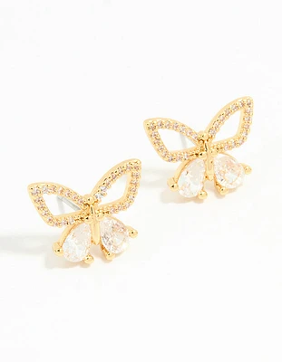 Gold Plated Cubic Zirconia Butterfly Stud Earrings