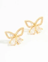Gold Plated Cubic Zirconia Butterfly Stud Earrings