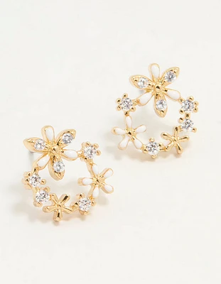 Gold Plated Cubic Zirconia Flower Wreath Stud Earrings