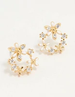 Gold Plated Cubic Zirconia Flower Wreath Stud Earrings