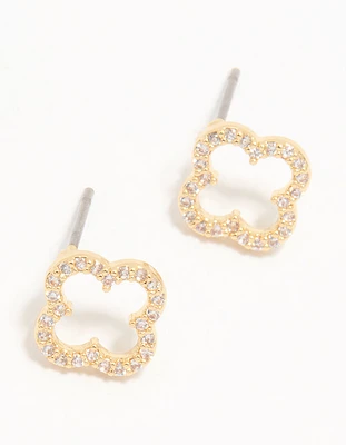 Gold Plated Cubic Zirconia Flower Outline Stud Earrings