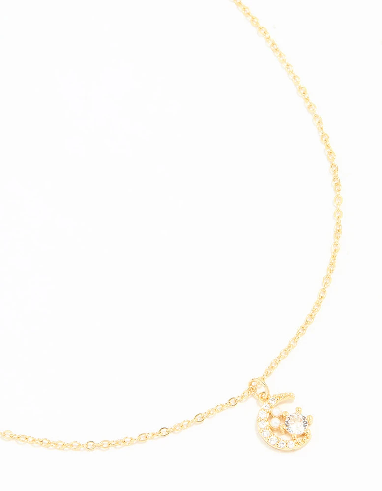 Gold Plated Cubic Zirconia Celestial Pendant Necklace