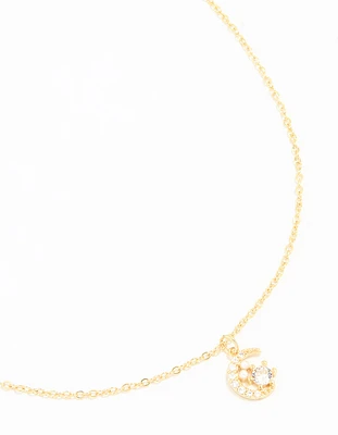 Gold Plated Cubic Zirconia Celestial Pendant Necklace