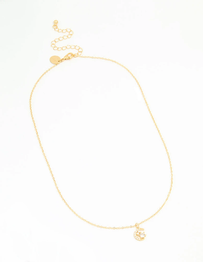 Gold Plated Cubic Zirconia Celestial Pendant Necklace