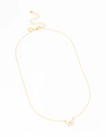 Gold Plated Cubic Zirconia Small Bow Pendant Necklace