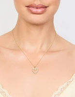 Gold Plated Cubic Zirconia Heart & Bow Pendant Necklace