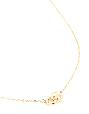 Gold Plated Brass Cubic Zirconia Double Heart Link Pendant Necklace