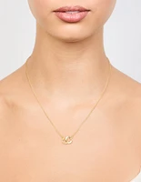 Gold Plated Brass Cubic Zirconia Double Heart Link Pendant Necklace