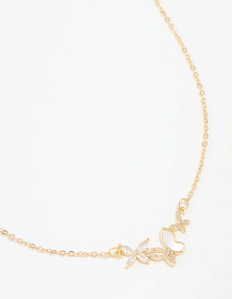 Gold Plated Cubic Zirconia Butterfly Pendant Necklace