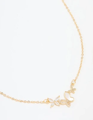 Gold Plated Cubic Zirconia Butterfly Pendant Necklace