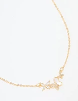 Gold Plated Cubic Zirconia Butterfly Pendant Necklace