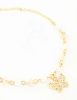 Gold Plated Cubic Zirconia Pearl Semi Precious Butterfly Toggle Bracelet