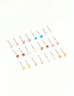 Silver Multicoloured Micro Stud Earrings 12-Pack
