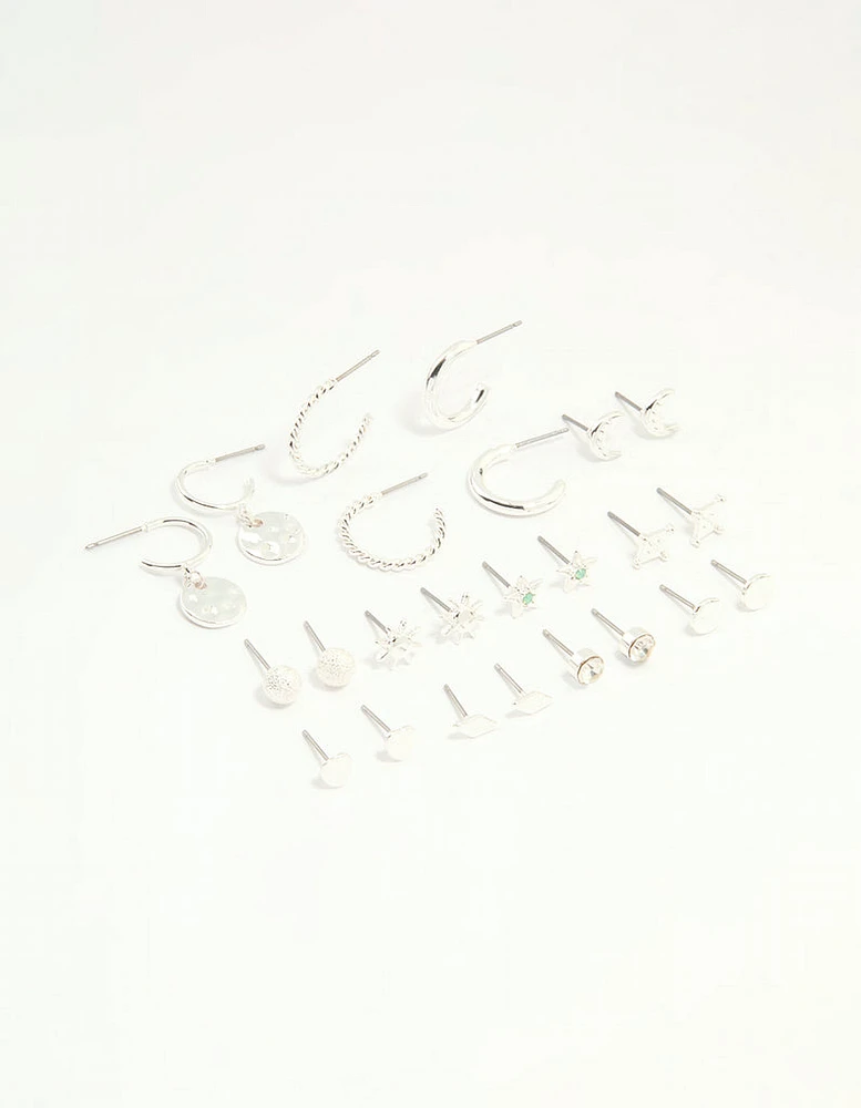 Silver Celestial Hoop & Stud Earrings 12-Pack