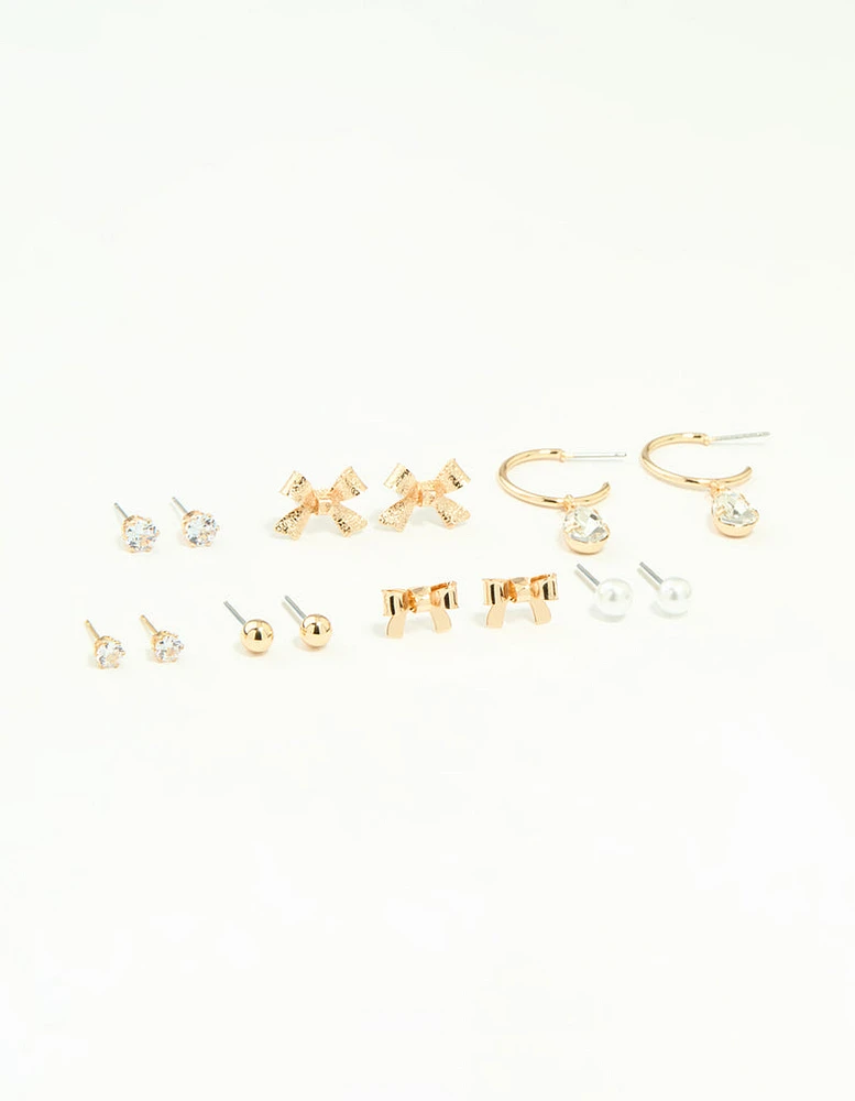 Gold Diamante & Pearl Earrings Stack 7-Pack
