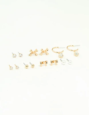 Gold Diamante & Pearl Earrings Stack 7-Pack