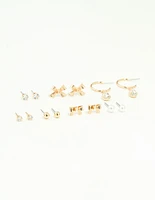 Gold Diamante & Pearl Earrings Stack 7-Pack