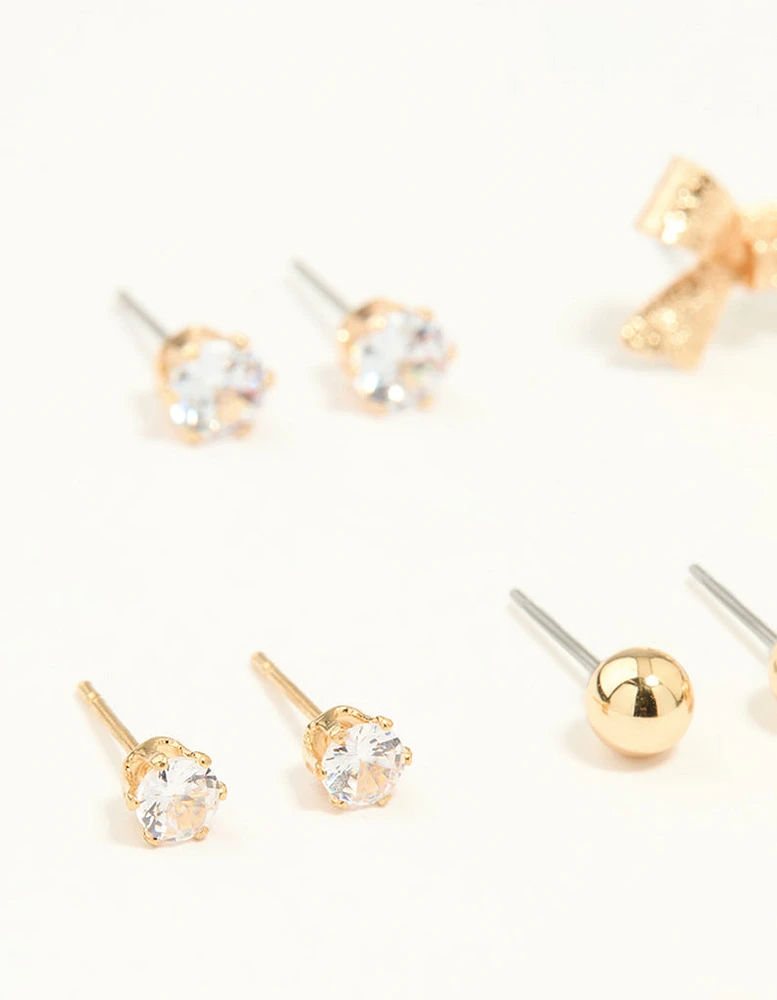 Gold Diamante & Pearl Earrings Stack 7-Pack
