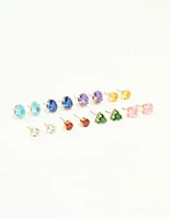 Gold Multicoloured Diamante Mixed Shape Stud Earrings 8-Pack
