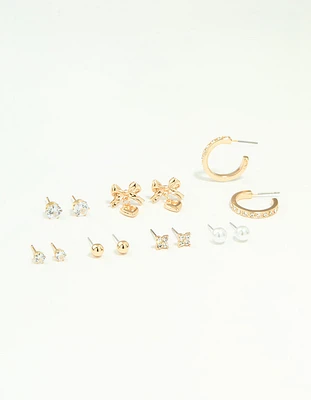 Gold Diamante Hoop & Stud Earrings 7-Pack