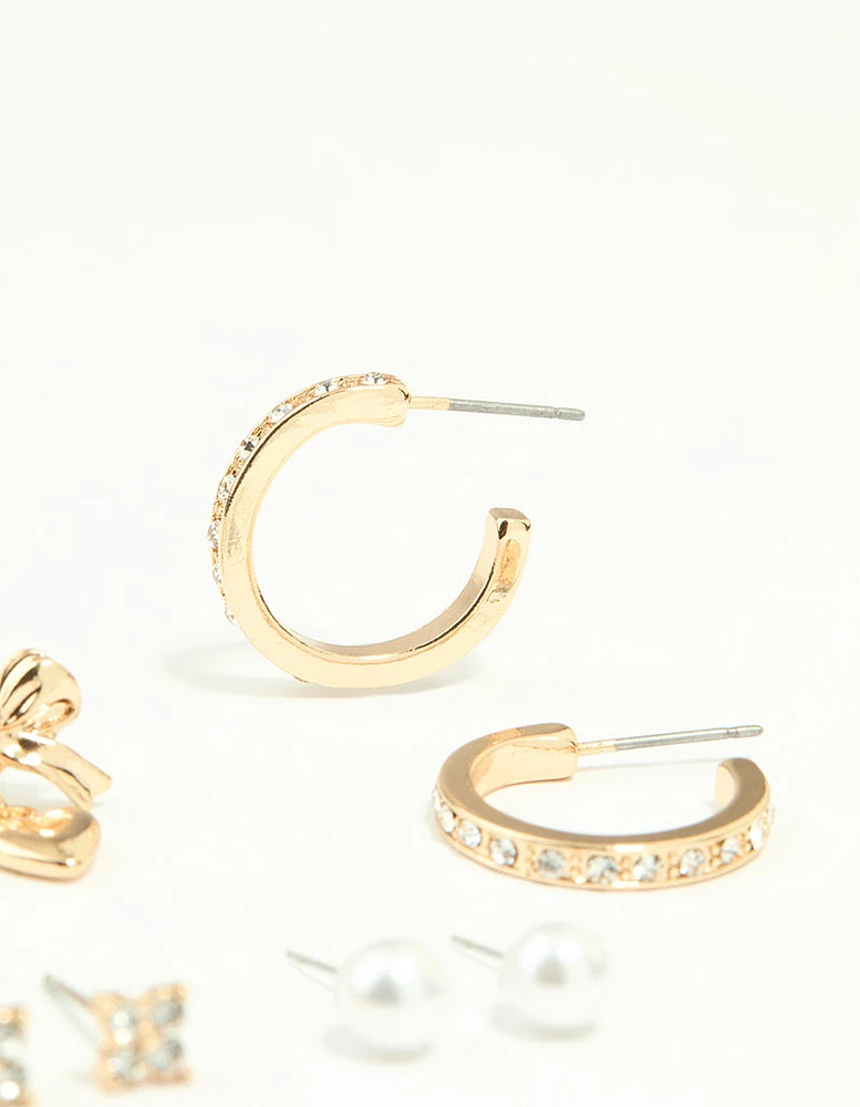 Gold Diamante Hoop & Stud Earrings 7-Pack