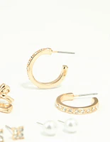 Gold Diamante Hoop & Stud Earrings 7-Pack