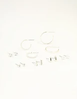 Silver Diamante Mixed Stud & Hoop Earrings 7-Pack