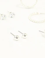 Silver Diamante Mixed Stud & Hoop Earrings 7-Pack