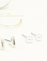 Silver Diamante Mixed Stud & Hoop Earrings 7-Pack