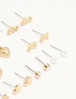 Gold & White Heart Butterfly Earrings 12-Pack