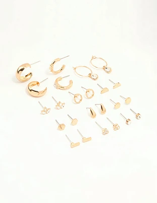 Gold Hoop & Stud Earrings 12-Pack